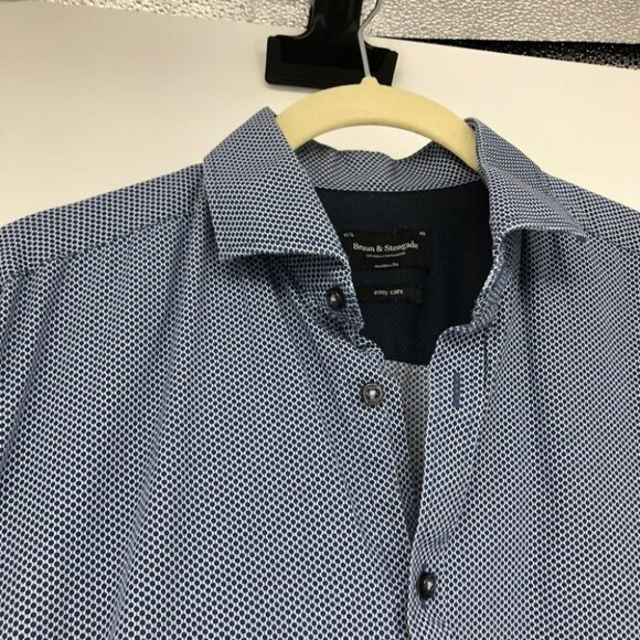 Bruun & Stengade Geometric Print Blue Button Down Dress Shirt - Picture 7 of 16